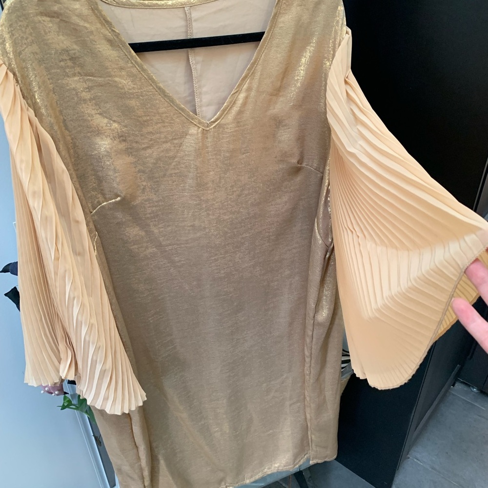 Elegant Gold Pleated Sleeve dress
